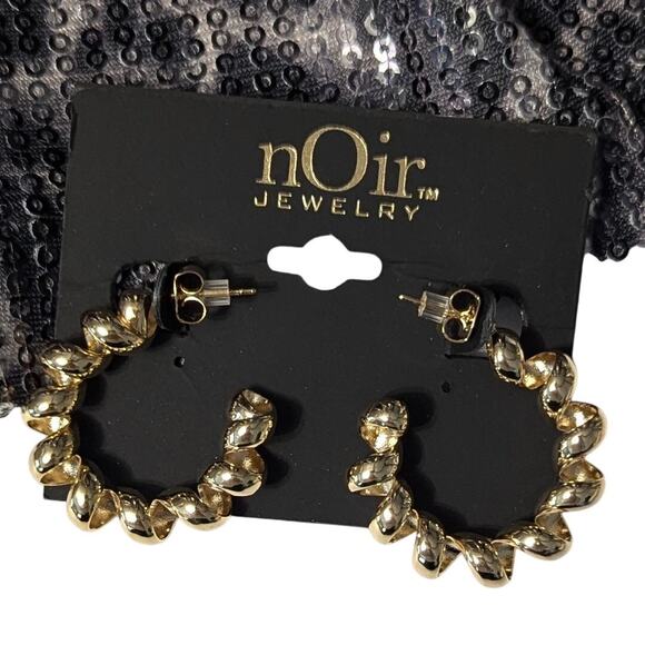 Gold Tone Twisted Hoop Earrings by nOir - Picture 3 of 3